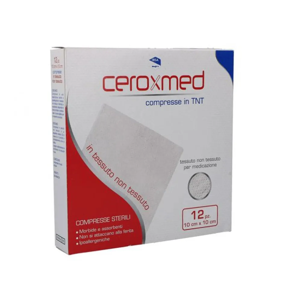 Ceroxmed Compresse sterili in TNT 10x10 cm - Medicazione per la cura delle ferite, 12 compresse