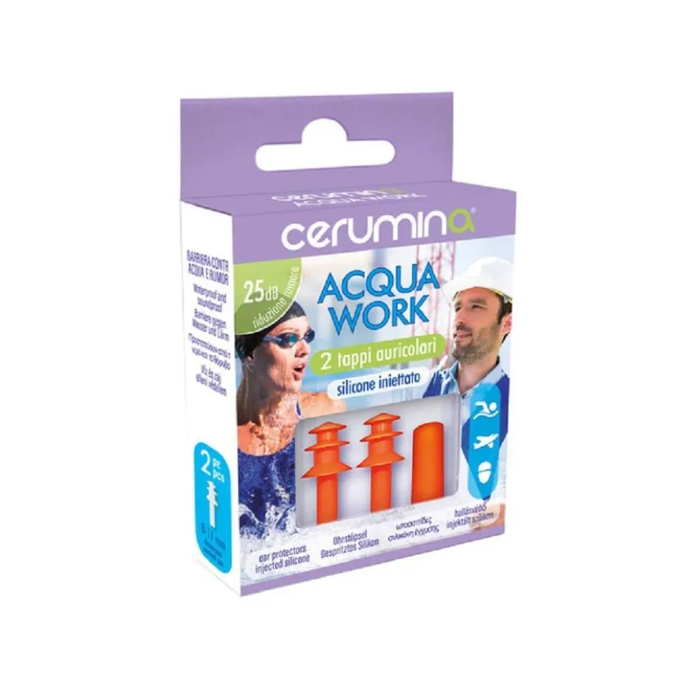 Cerumina Acqua Work - Tappi auricolari per l'acqua e il rumore, 2 tappi
