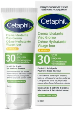 Cetaphil Crema Idratante Viso Giorno SPF 30 - Crema protettiva e lenitiva per la pelle, 50 ml