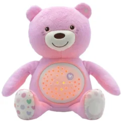 Chicco Baby Bear rosa - Pupazzo proiettore con luci e melodie per il sonno, 1 pezzo