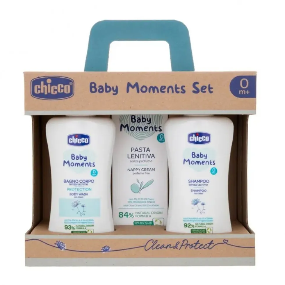 Chicco Baby Moments - Bagnoschiuma 200ml + Shampoo 200ml + Pasta Lenitiva 100ml