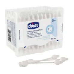 Chicco Bastoncini ovattati - Bastoncini in cotone con protezione per il timpano, 90 pezzi