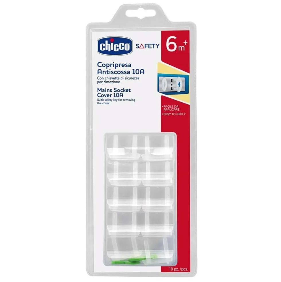 Chicco Copripresa Antiscossa 10A con Chiavetta di Sicurezza, 10 Pezzi