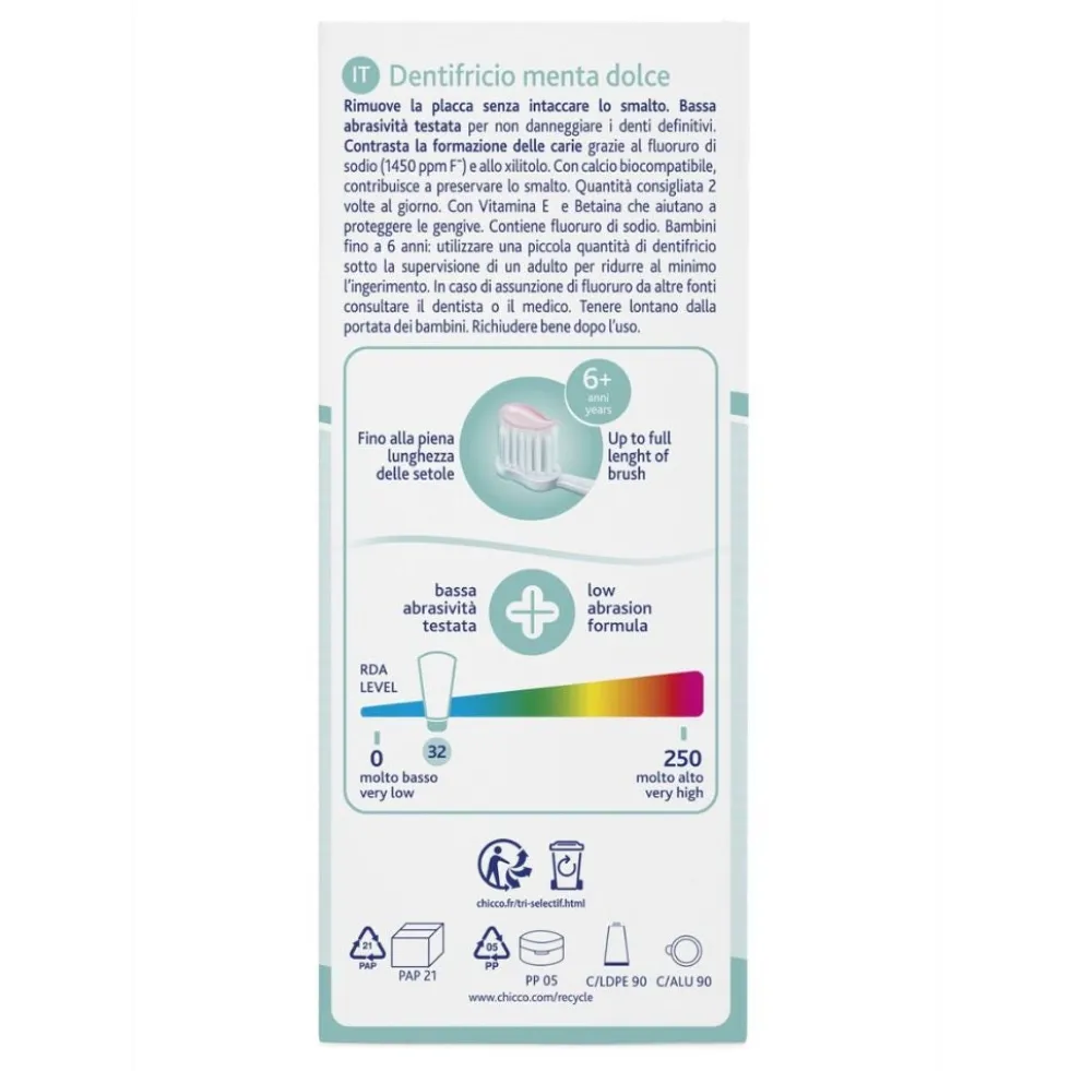 Chicco Dentifricio Menta Dolce 6 Anni +, 50ml
