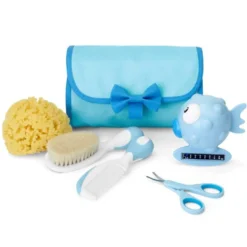 Chicco Il mio primo beauty azzurro - Set igiene per il bagnetto e la cura del neonato, 5 pezzi