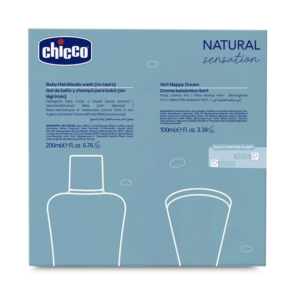 Chicco Natural Sensation - Cofanetto igiene neonato per il bagnetto e il cambio, 2 pezzi