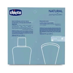 Chicco Natural Sensation - Set per l'igiene del bebè con detergente e crema corpo, 200 ml e 150 ml