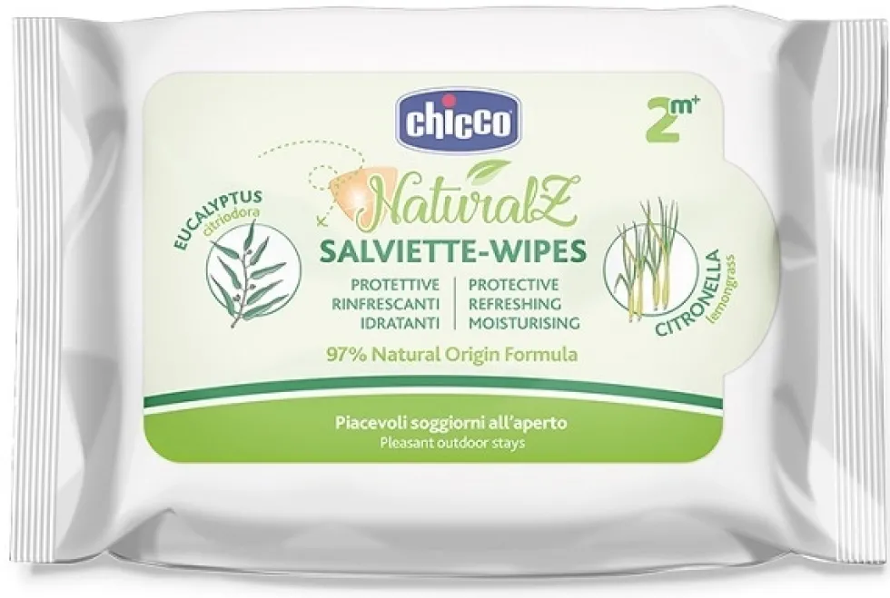 Chicco Natural Z - Salviettine antizanzare per proteggere e rinfrescare la pelle, 20 salviettine
