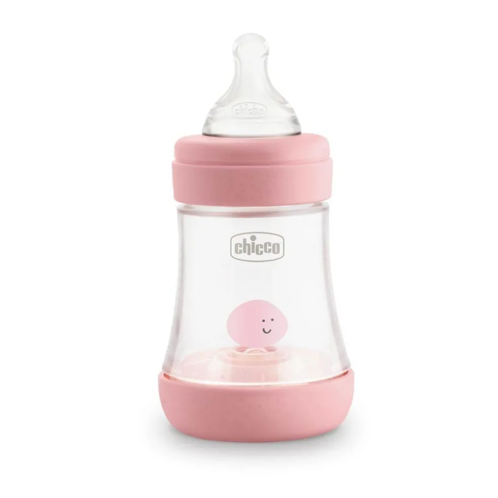 Chicco Perfect 5 - Biberon anticolica rosa a flusso lento per l'allattamento, 1 biberon da 150 ml