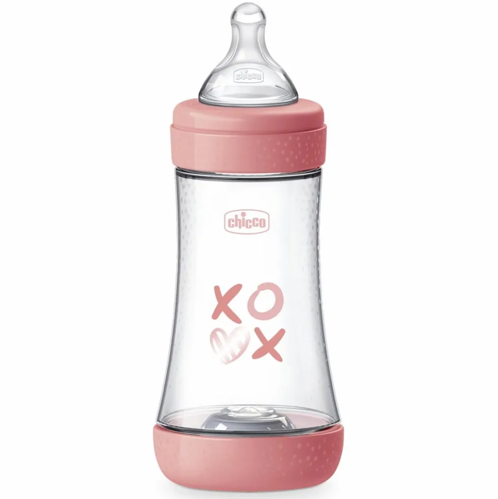 Chicco Perfect 5 - Biberon anticolica rosa 2m+ a flusso medio per una suzione naturale, 240 ml