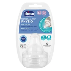 Chicco Perfect 5 Physio - Tettarella anticolica in silicone a flusso veloce dai 4 mesi, 2 pezzi