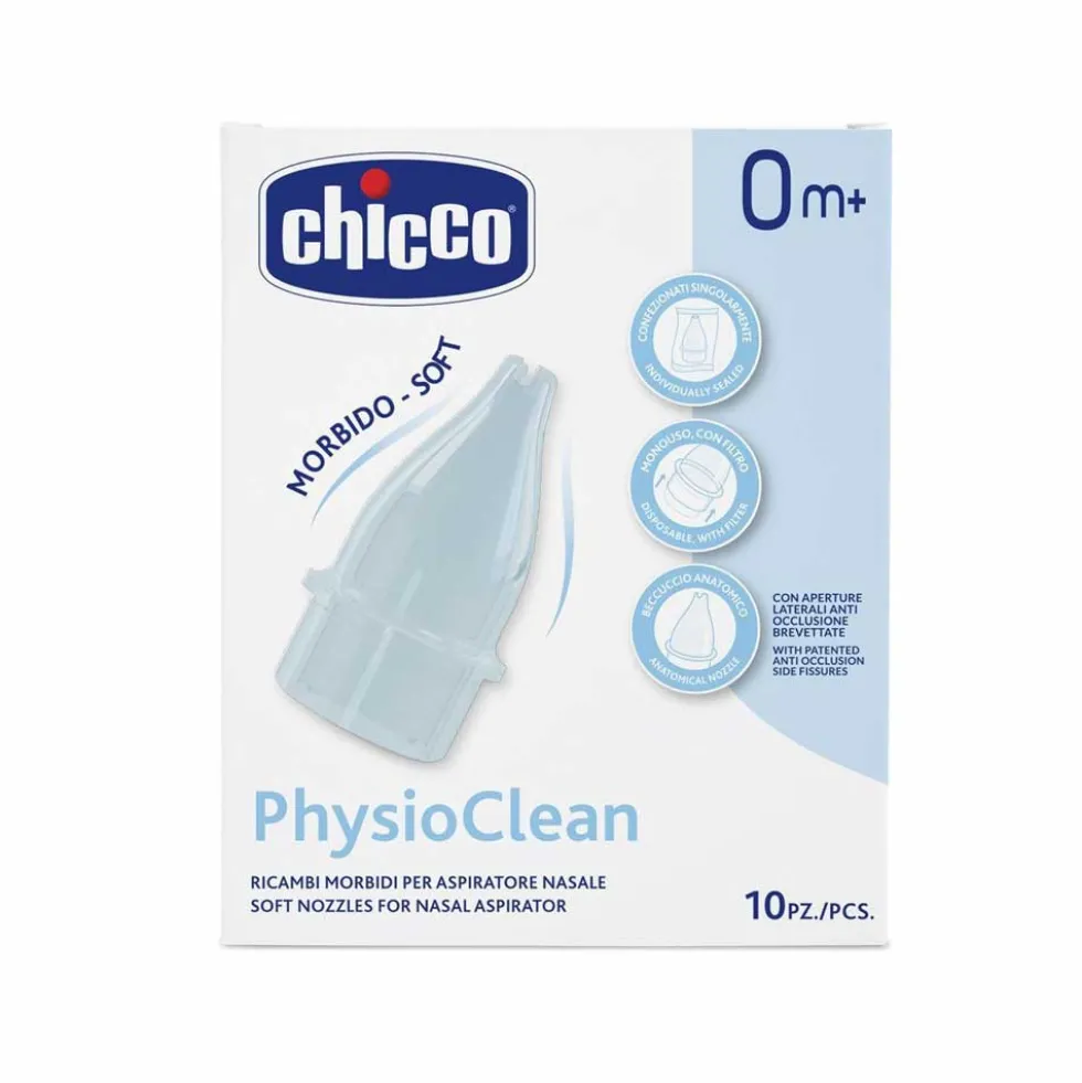 Chicco PhysioClean - Ricambi morbidi per aspiratore nasale per l'igiene dei neonati, 10 pezzi