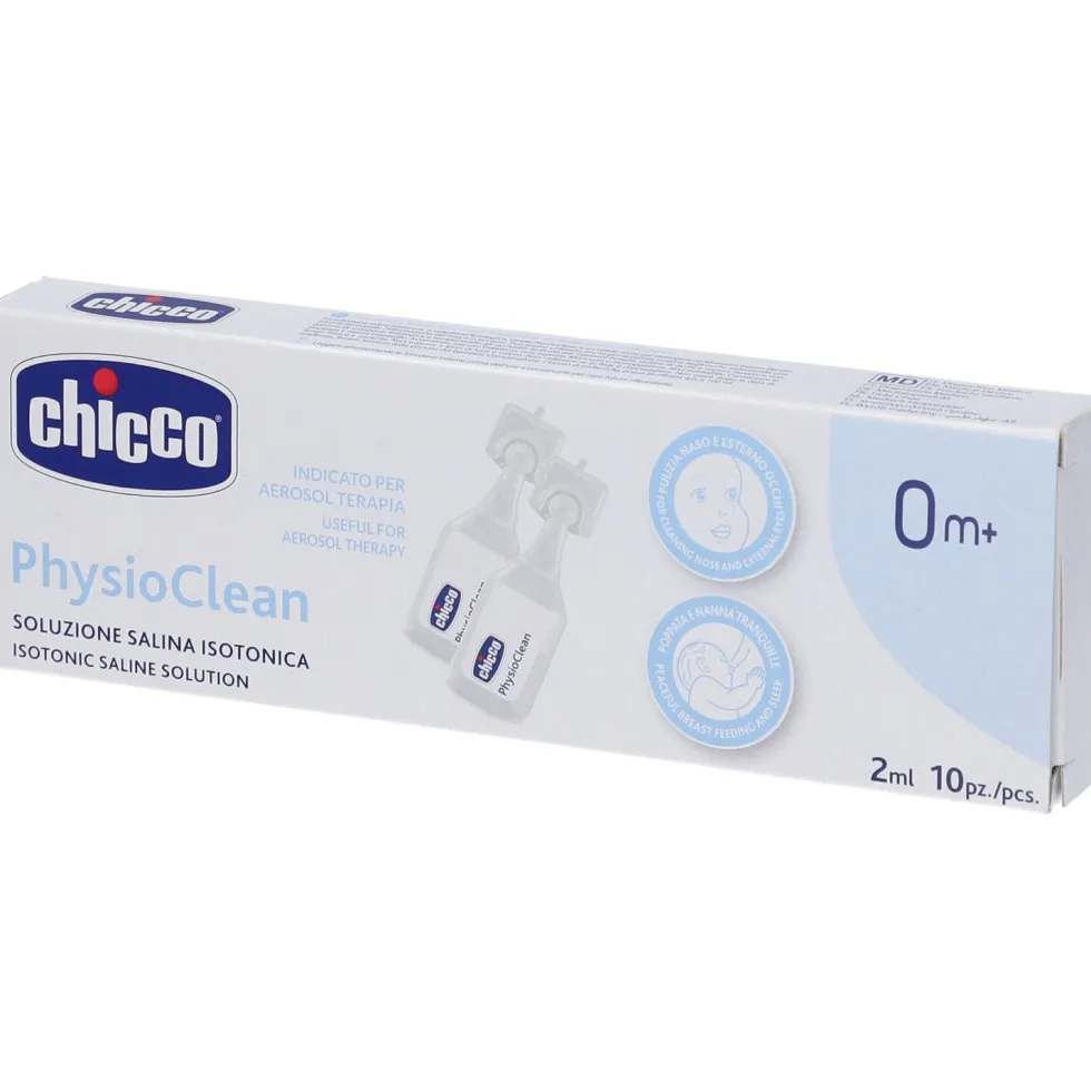 Chicco PhysioClean - Soluzione salina isotonica per igiene nasale e oculare, 10 flaconcini da 2 ml