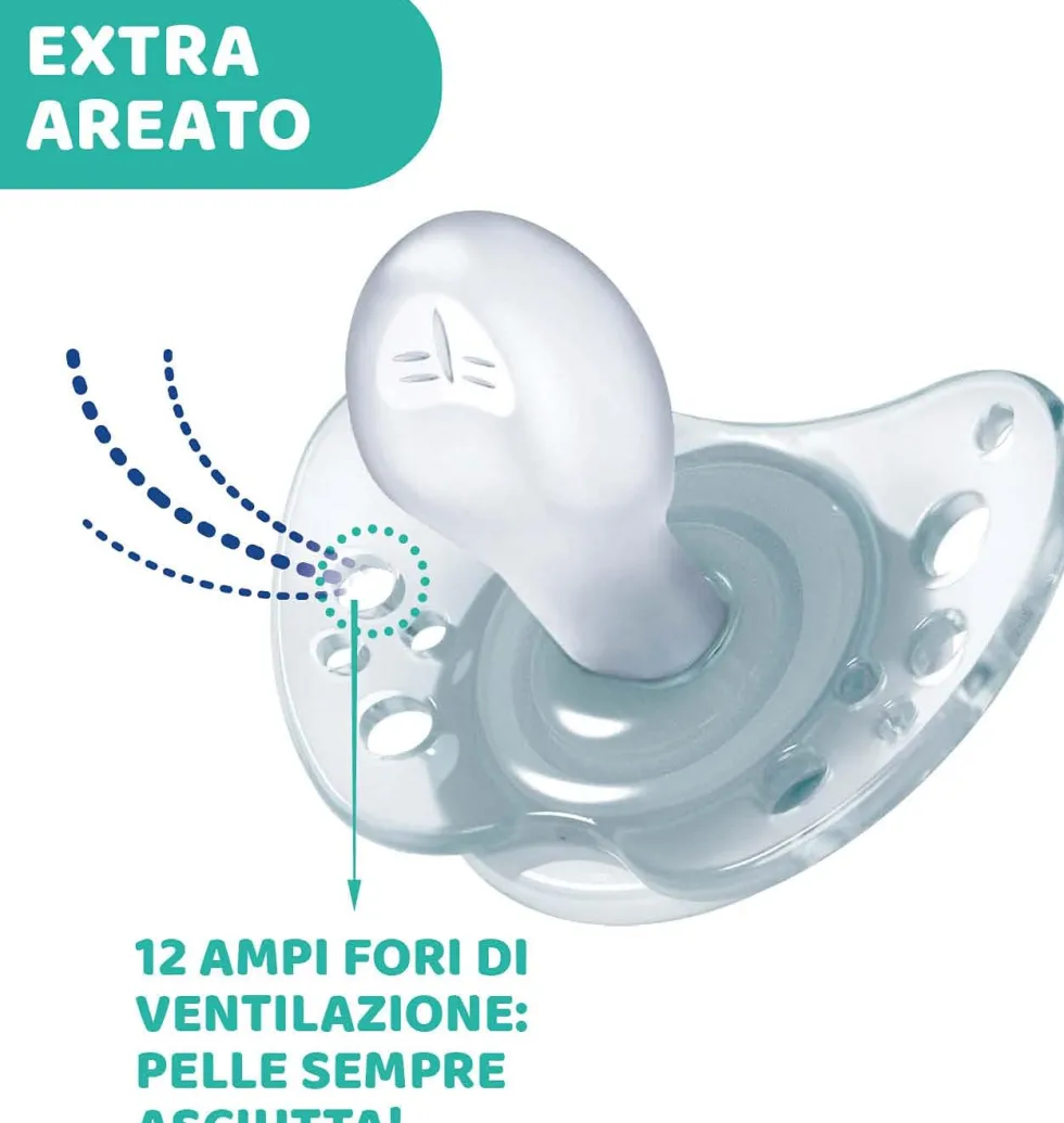 Chicco PhysioForma - Air Bianco e Verde Succhietto 2-6M Tettarella in Silicone, 2 Pezzi