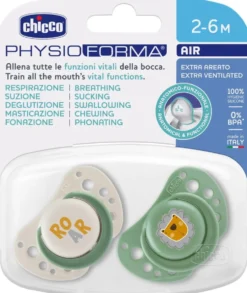 Chicco PhysioForma - Air Bianco e Verde Succhietto 2-6M Tettarella in Silicone, 2 Pezzi