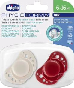 Chicco PhysioForma - Air Bianco e Rosso Succhietto 6-16M Tettarella in Silicone, 2 Pezzi