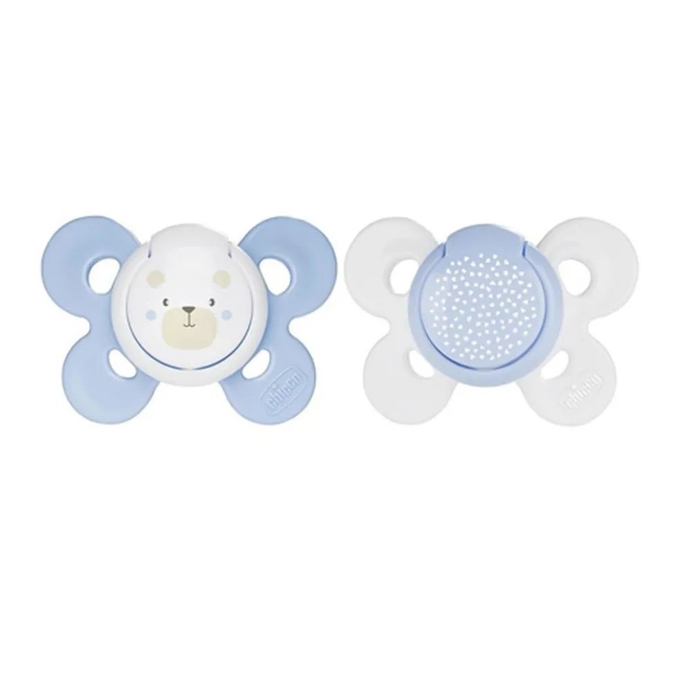 Chicco PhysioForma Comfort 0-6m - Succhietto in silicone blu per lo sviluppo della bocca, 2 pezzi