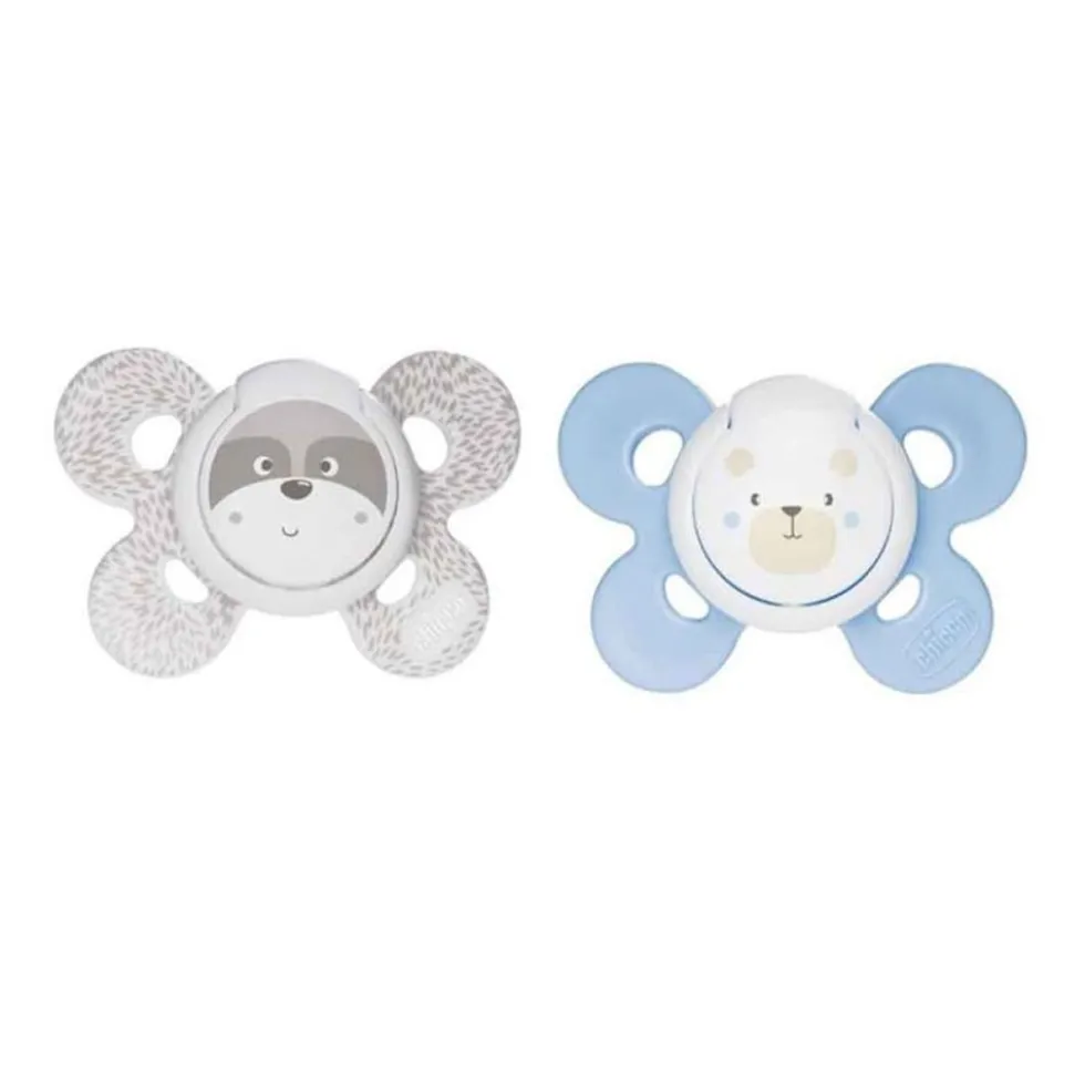 Chicco PhysioForma Comfort 0-6m - Succhietto in silicone blu per lo sviluppo della bocca, 2 pezzi