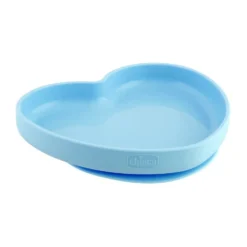 Chicco Piatto cuore in silicone con ventosa - Piatto azzurro per l'alimentazione autonoma, 1 pezzo