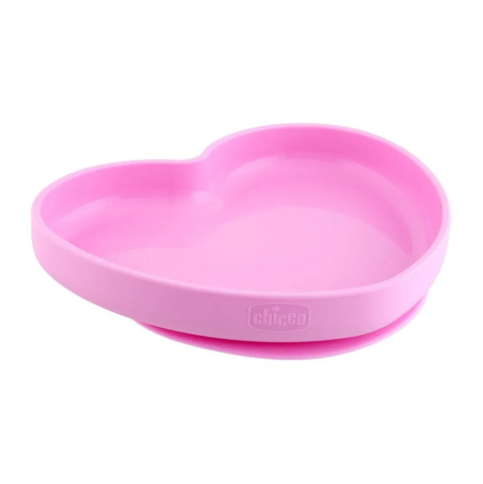 Chicco Piatto Cuore in Silicone con Ventosa Colore Rosa, 1 Pezzo