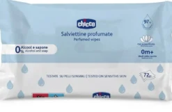 Chicco Salviette detergenti per la pelle sensibile dei neonati senza placchetta, 72 salviettine