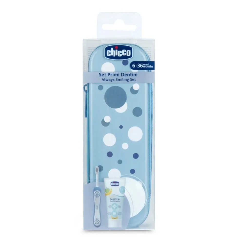 Chicco Set Dentale 6M+ Dentifricio Mela Banana 50ml + Spazzolino Colore Azzurro