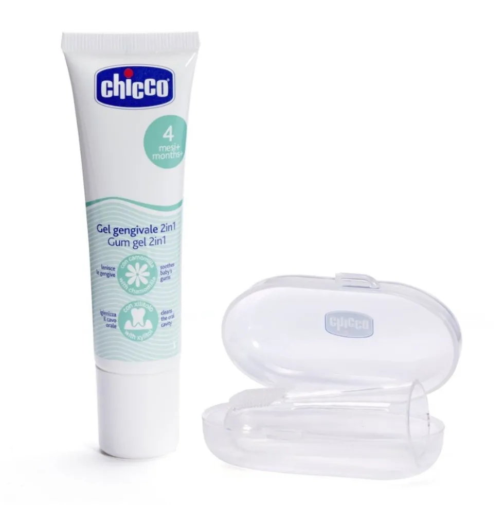 Chicco Set Igiene Orale Primi Mesi 4M+ Spazzolino da Dito + Gel Gengivale 30ml
