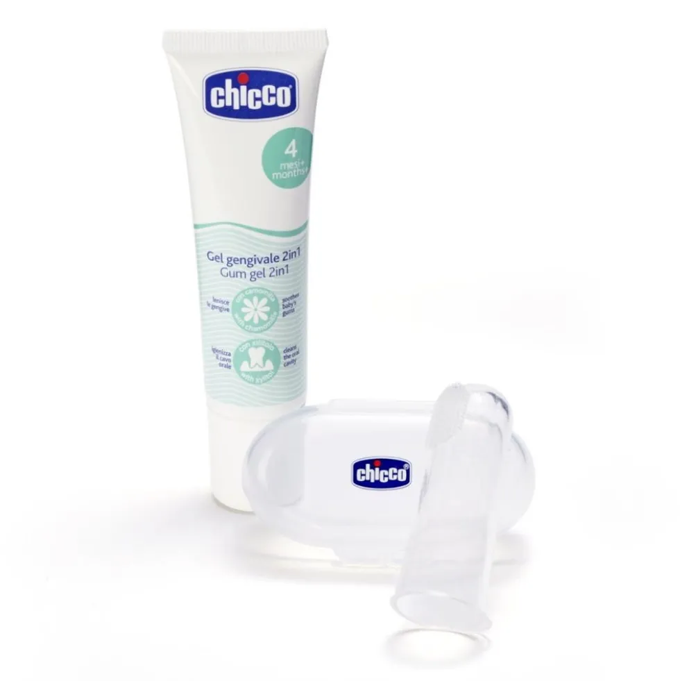 Chicco Set Igiene Orale Primi Mesi 4M+ Spazzolino da Dito + Gel Gengivale 30ml