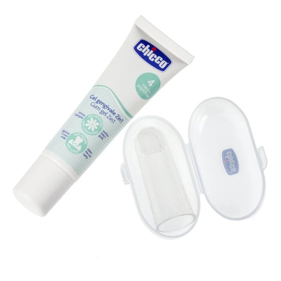 Chicco Set Igiene Orale Primi Mesi 4M+ Spazzolino da Dito + Gel Gengivale 30ml