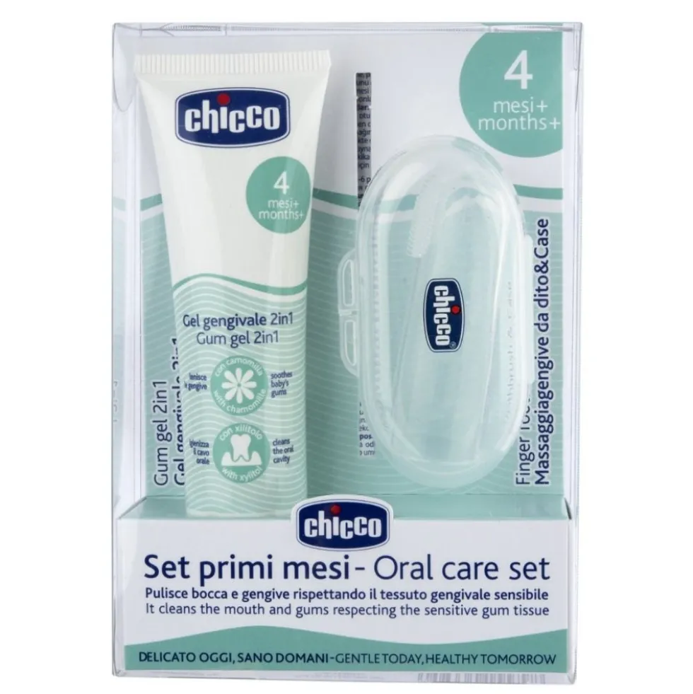 Chicco Set Igiene Orale Primi Mesi 4M+ Spazzolino da Dito + Gel Gengivale 30ml