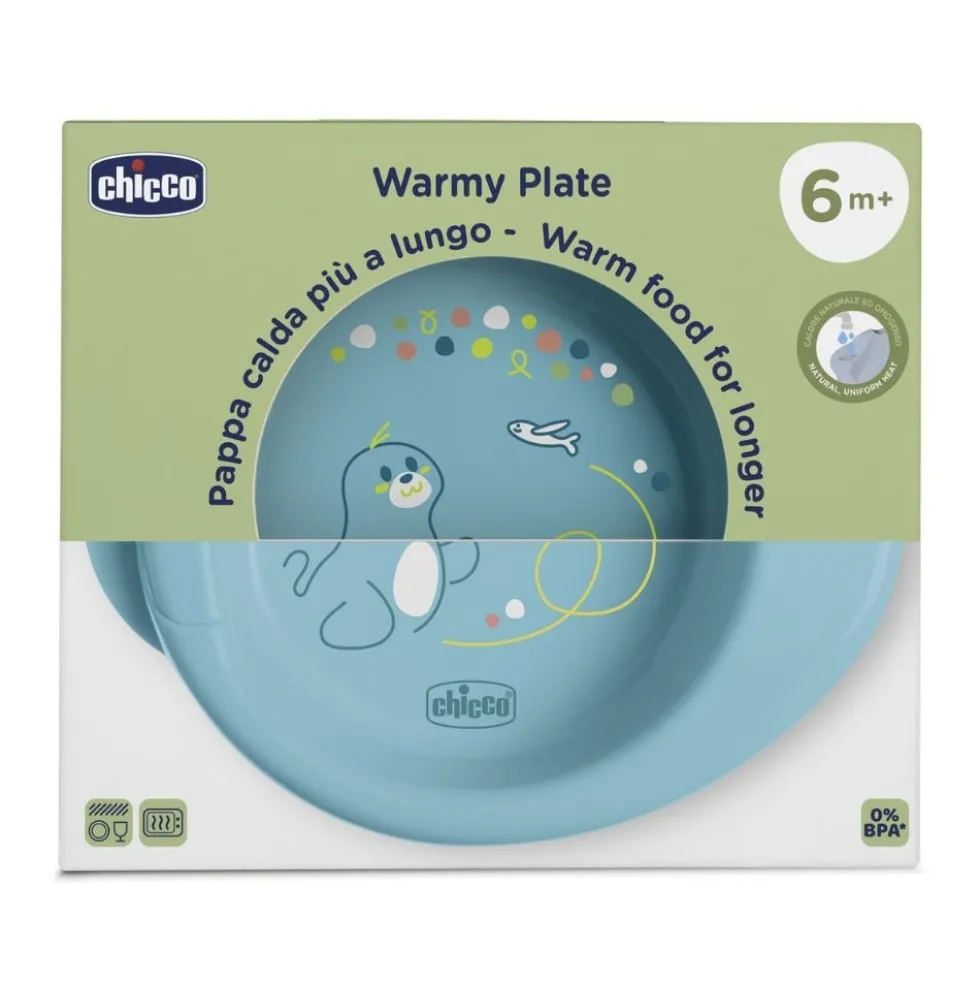 Chicco Warmy Plate Piatto per Pappa Calda 6m+ Azzurro, 1 pezzo