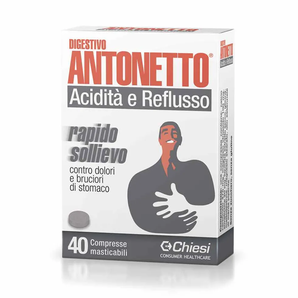 Chiesi Digestivo Antonetto - Antiacido masticabile per l'acidità e il reflusso, 40 compresse