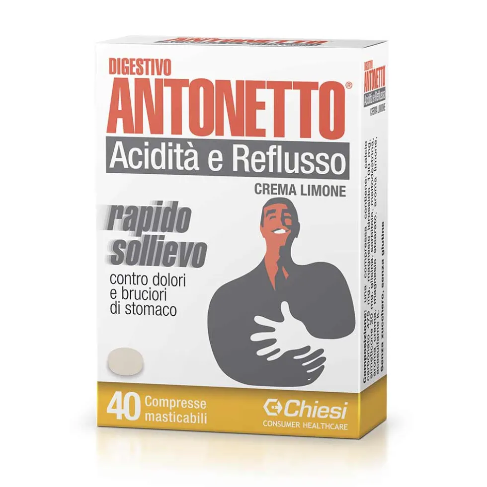 Chiesi Digestivo Antonetto - Compresse masticabili per l'acidità e il reflusso, 40 compresse