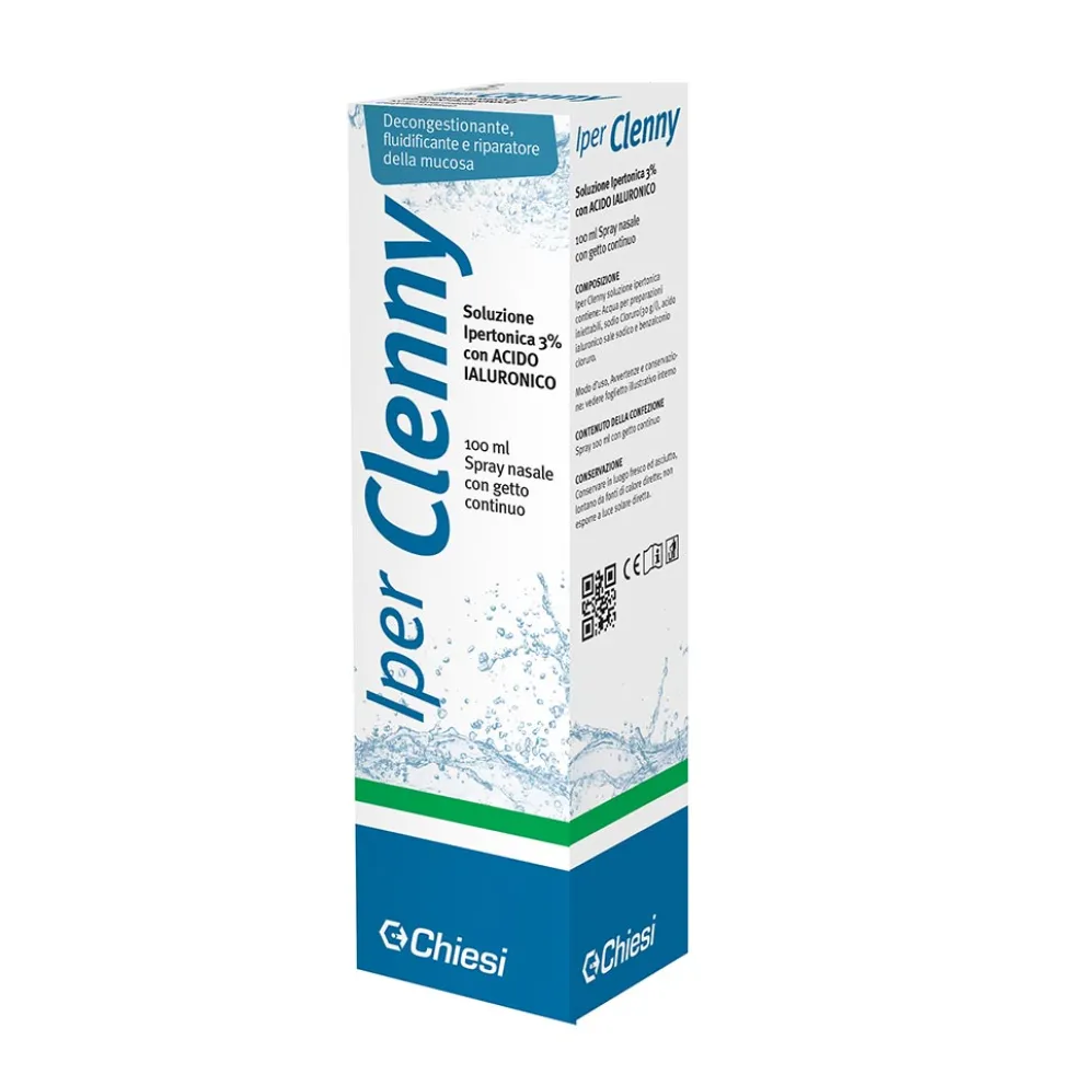 Chiesi Iper Clenny - Spray nasale ipertonico con acido ialuronico per il raffreddore, 100 ml