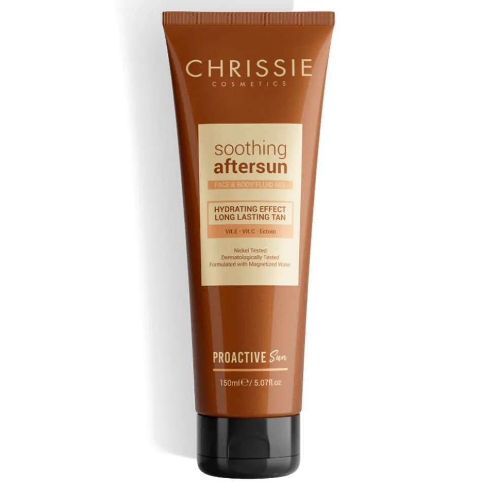 Chrissie Cosmetics Proactive Sun - Fluido gel doposole lenitivo per il viso e il corpo, 150 ml