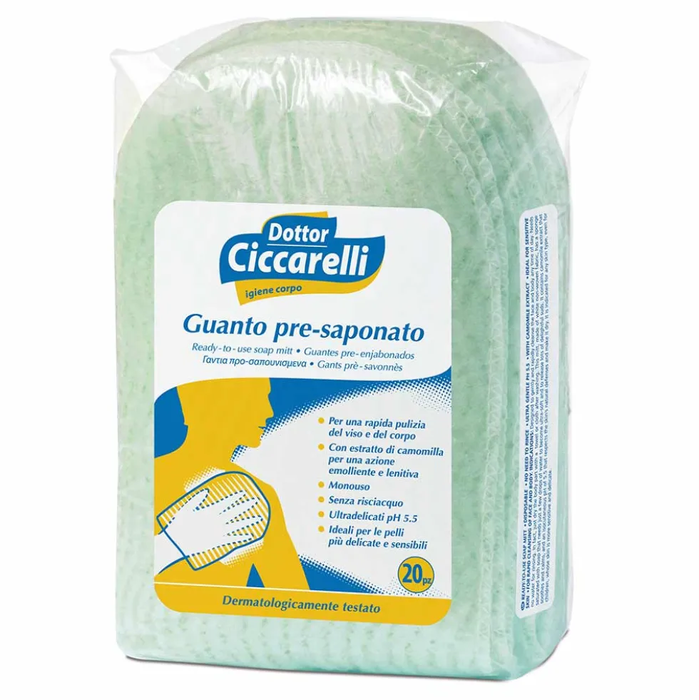 Ciccarelli Guanti Pre-Saponati - Guanti monouso per la detersione senza risciacquo, 20 pezzi