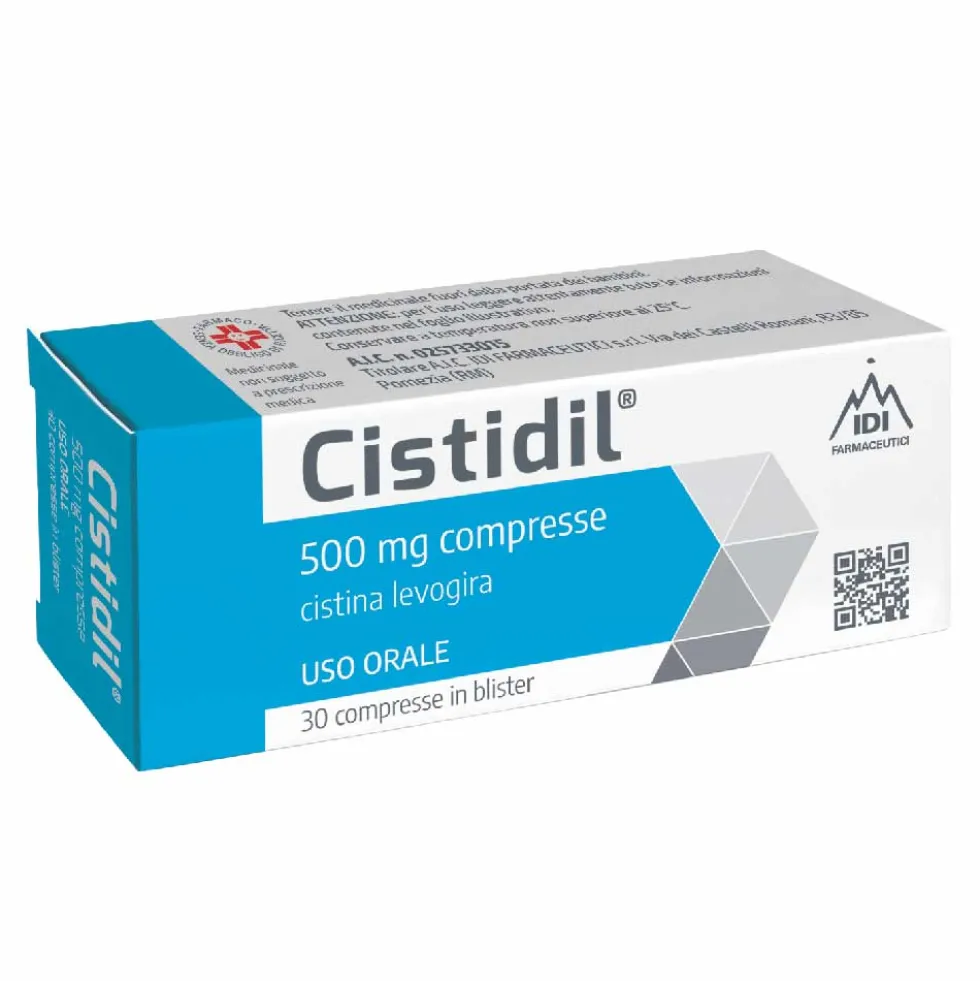 Cistidil 500mg Cistina Levogira Coadiuvante Acne Dermatiti Atrofica e Psoriasi, 30 Compresse
