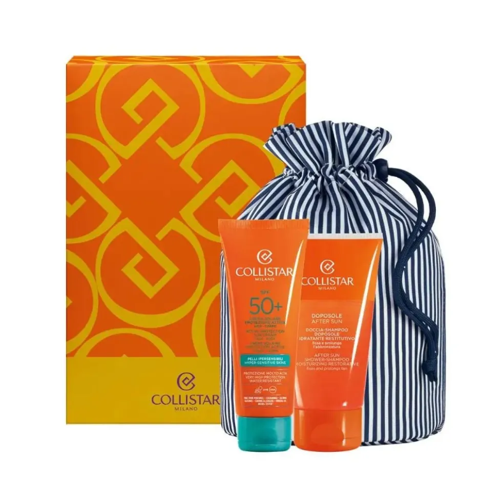 Collistar Kit solare pelli ipersensibili SPF 50+ - Cofanetto protettivo e detergente, 3 pezzi