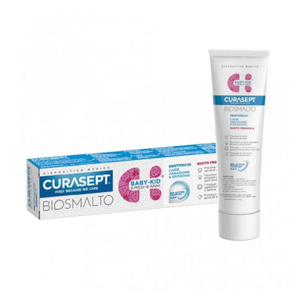 Curasept Biosmalto Baby-Kid - Dentifricio per i bambini che protegge lo smalto dalla carie, 50 ml