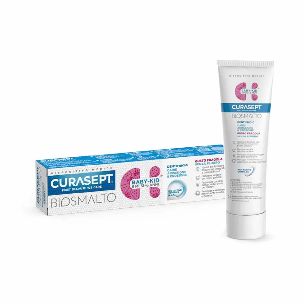 Curasept Biosmalto Baby-Kid - Dentifricio per bambini senza fluoro contro la carie, 50 ml