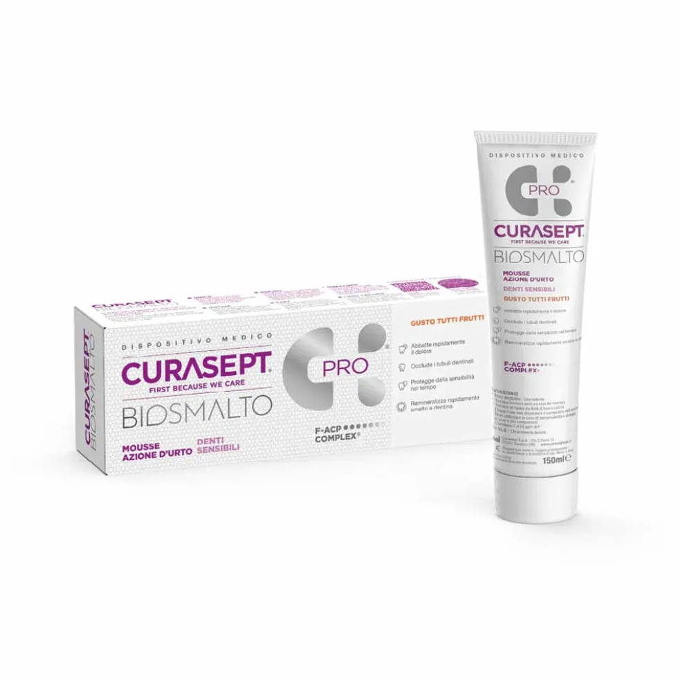 Curasept Biosmalto Denti Sensibili - Mousse ad azione d'urto per il sollievo dal dolore, 50 ml