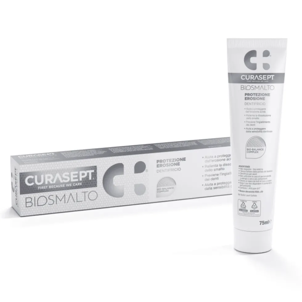 Curasept Biosmalto Protezione Erosione Dentifricio contro l'erosione acida dello smalto, 75 ml