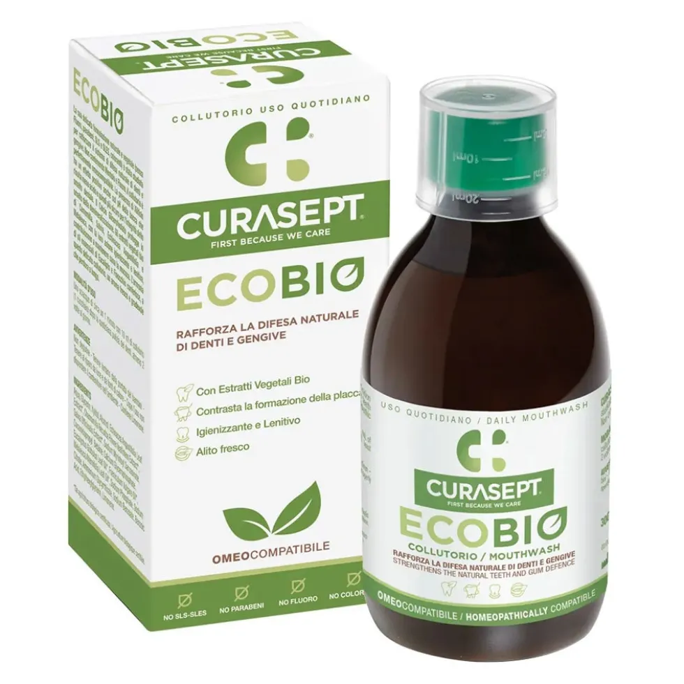 Curasept Ecobio - Collutorio antiplacca per le difese naturali di denti e gengive, 300 ml