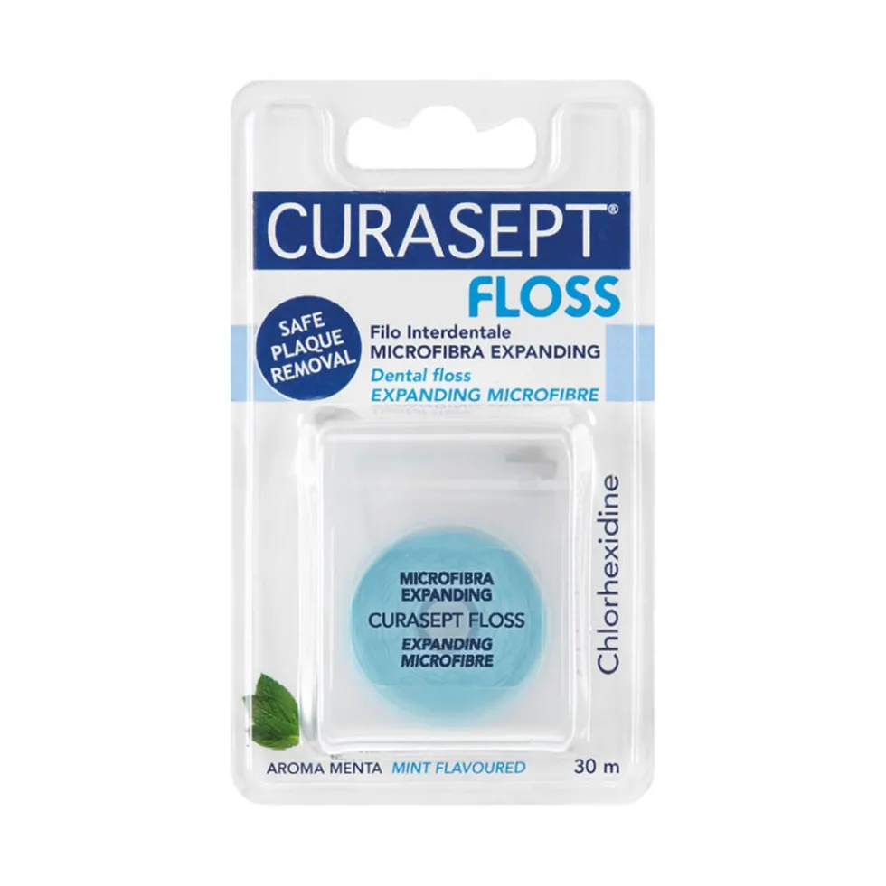Curasept Filo in microfibra espandibile - Filo interdentale per la rimozione della placca, 30 m