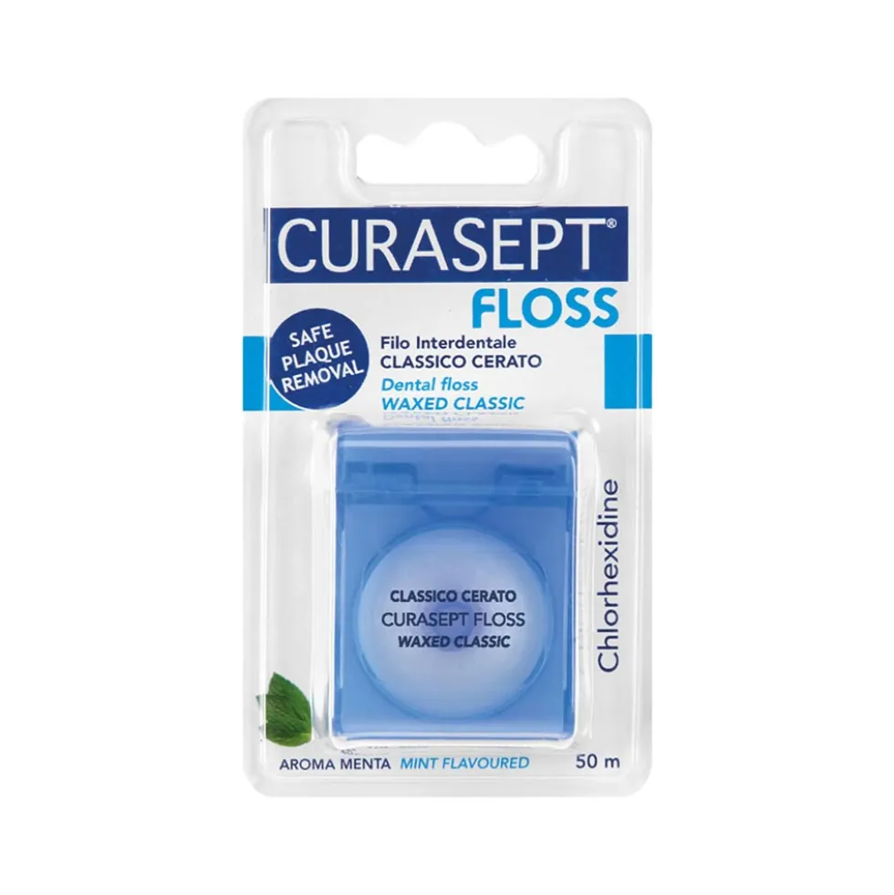Curasept Filo interdentale - Filo cerato con clorexidina per la rimozione della placca, 50 m