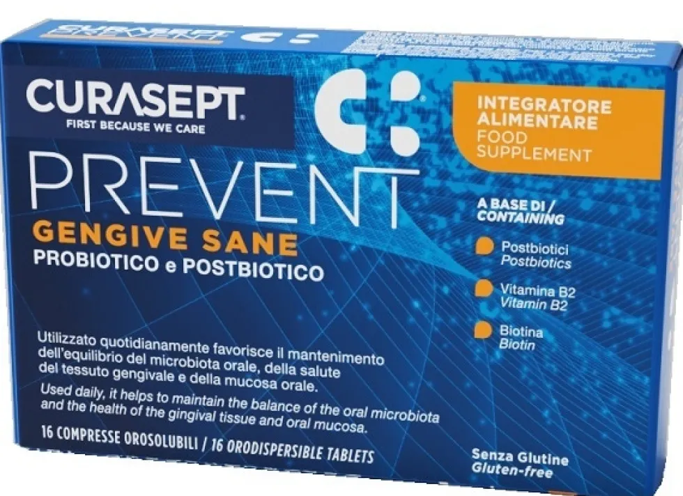Curasept Prevent Gengive Sane - Integratore per il microbiota e la salute orale, 16 compresse