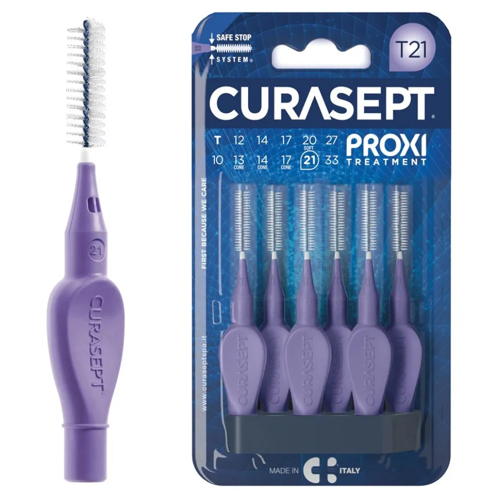 Curasept Proxi T21 Viola - Scovolino interdentale per la rimozione della placca, 6 scovolini
