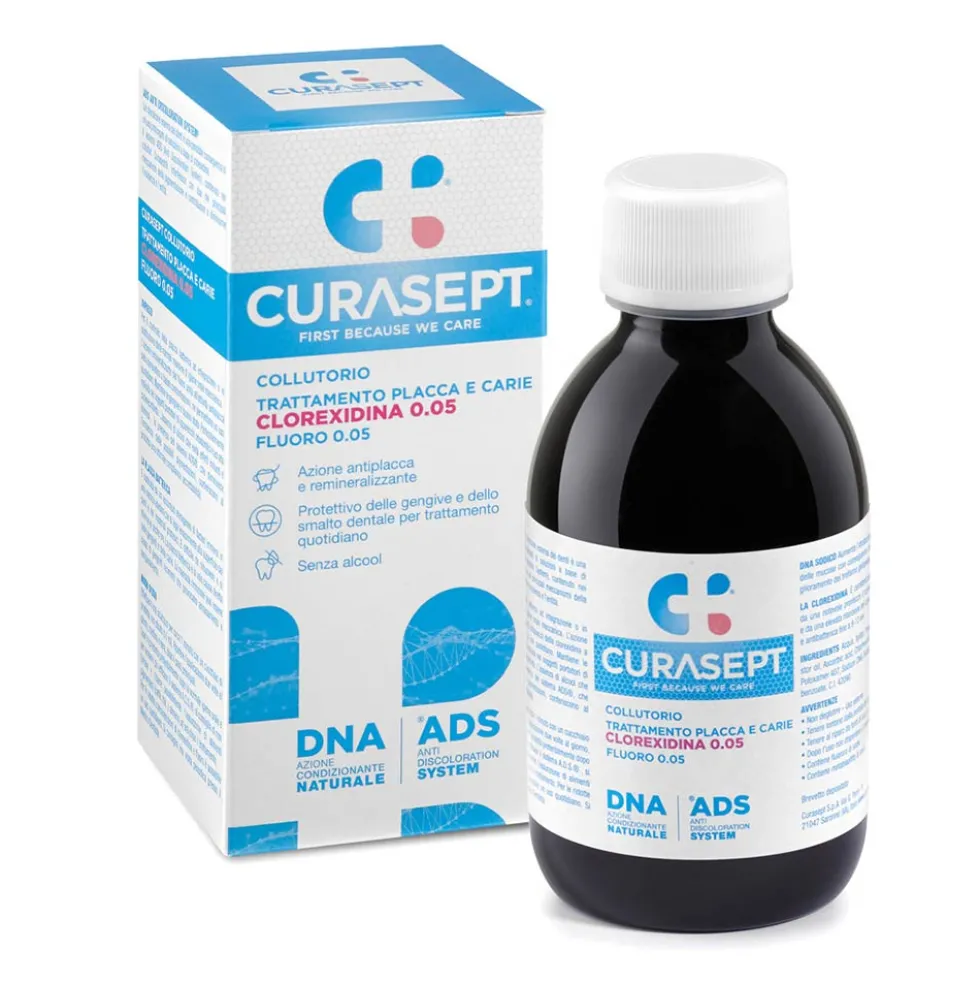 Curasept Trattamento placca e carie - Collutorio con clorexidina 0.05% e ADS DNA, 200 ml