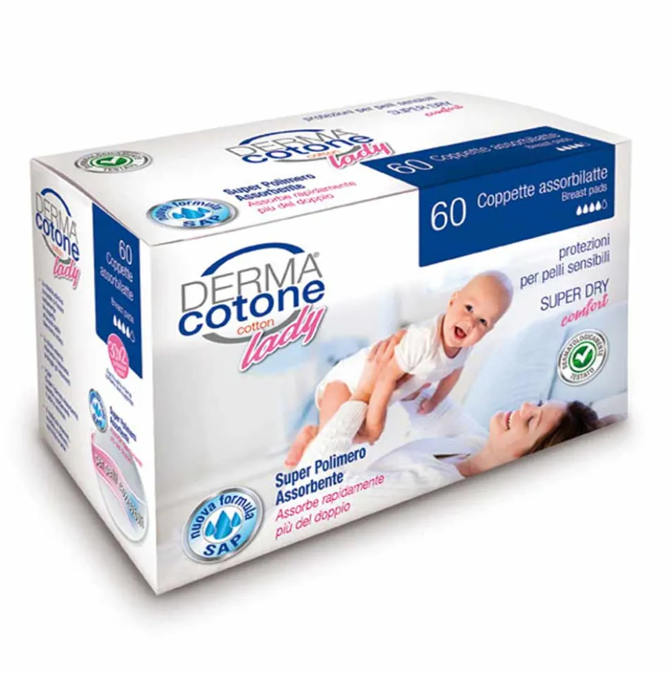Dermacotone Coppetta Assorbilatte SuperDry Comfort per Pelle Sensibile, 60 Pezzi