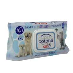 Dermacotone Pets - Salviette detergenti al muschio bianco per l'igiene di cani e gatti, 40 salviette